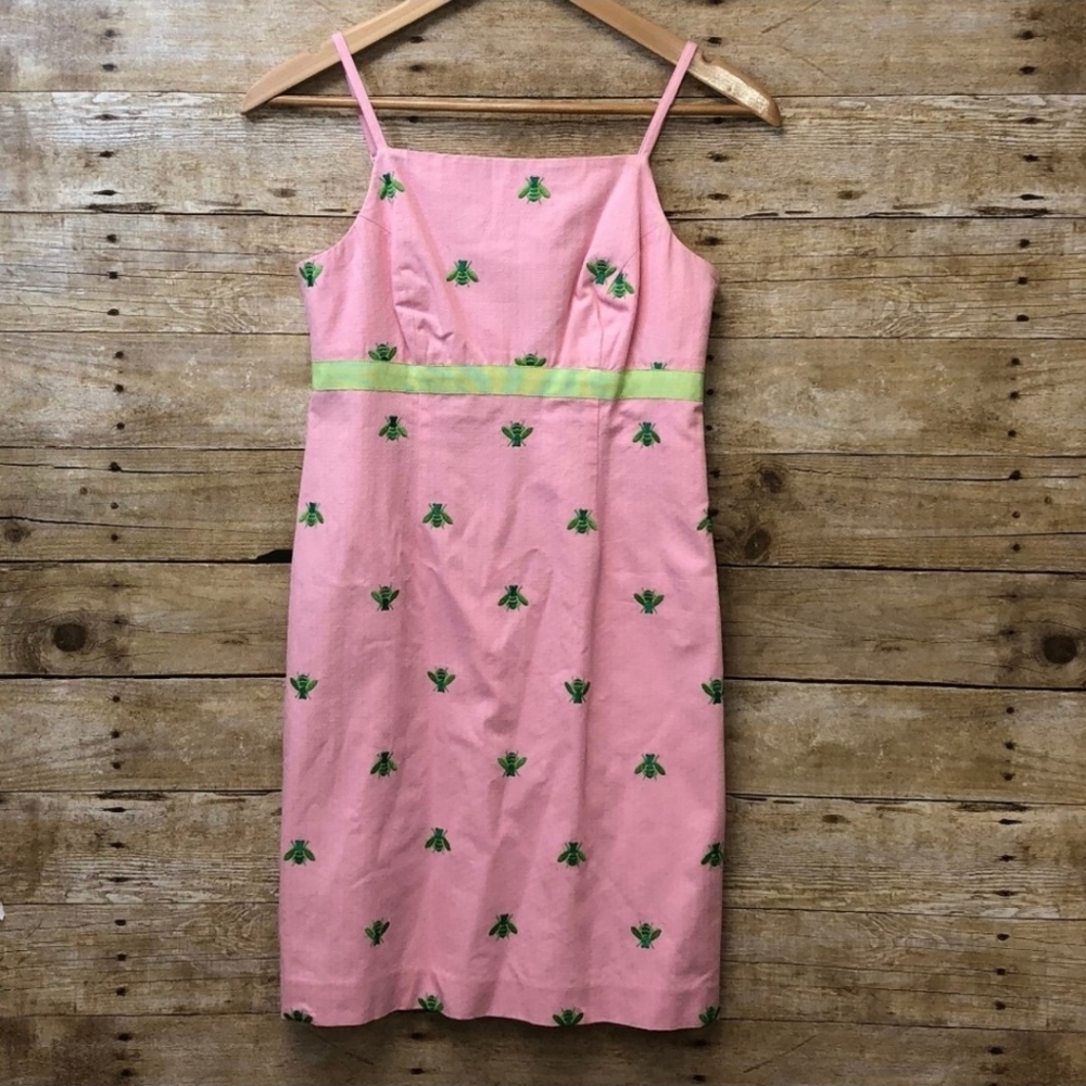 Vintage LILLY PULITZER Pink and Green BEES Dress Size 0